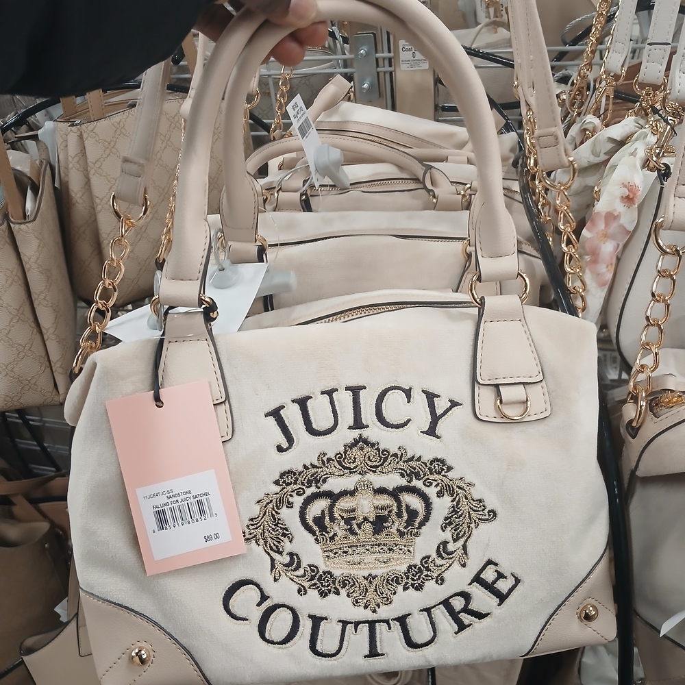 Juicy Couture Cream-Beige Satchel with Embroidered Crest